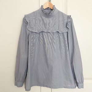 A.P.C. Striped Ruffle Button-Up Shirt